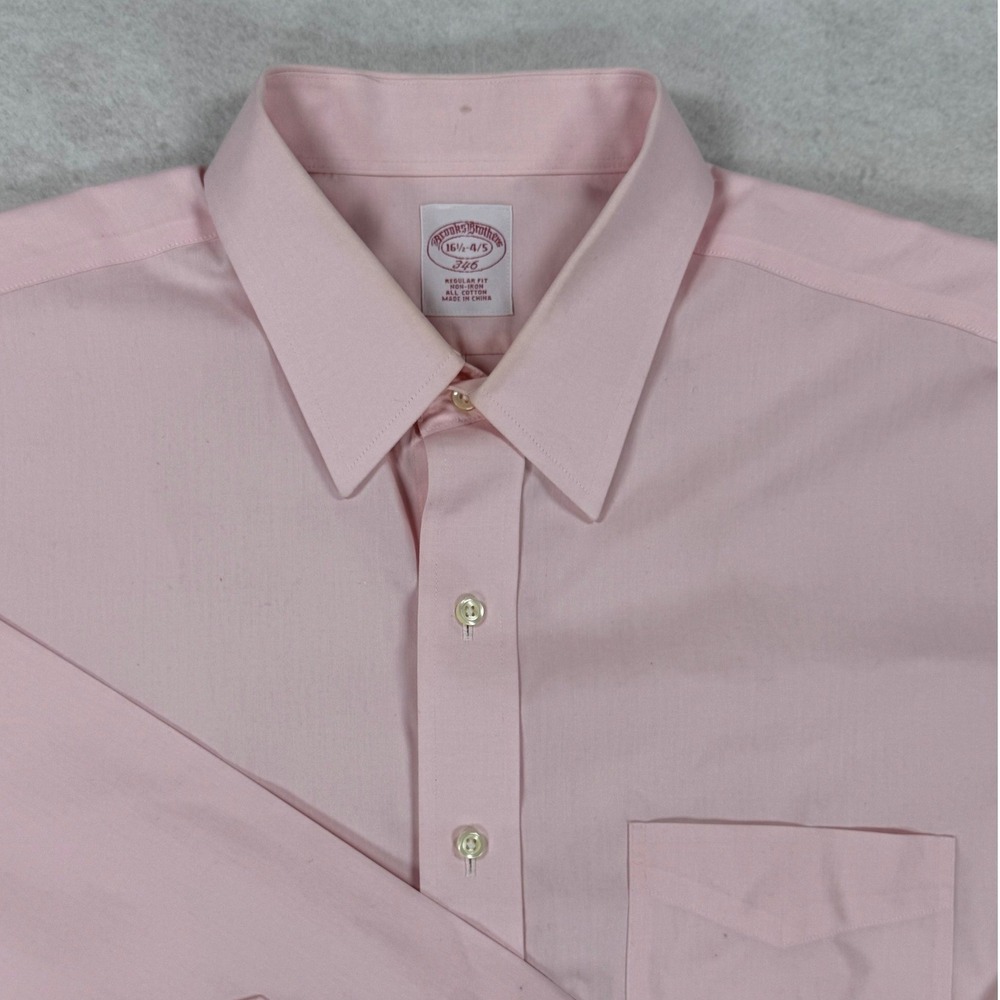 Brooks Brothers 346 Mens Regular Fit Non-Iron Cotton Dress Shirt Pink 16.5 34/35